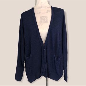 Free People Navy Oversized Snap Cardigan Medium